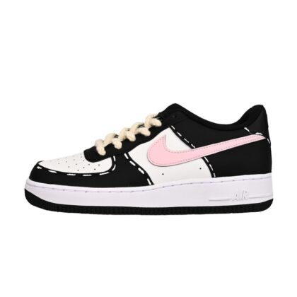 Custom Air Force 1 Shoes Black Pink Comic Line