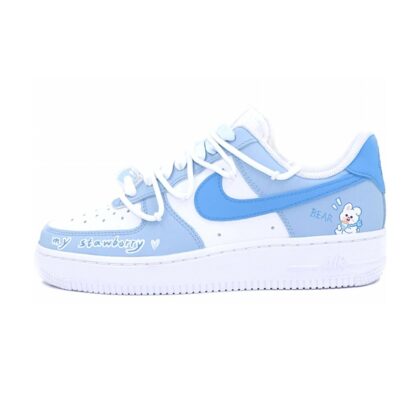 Custom Air Force 1 Shoes Blue White Sea Salt Milk Rabbit