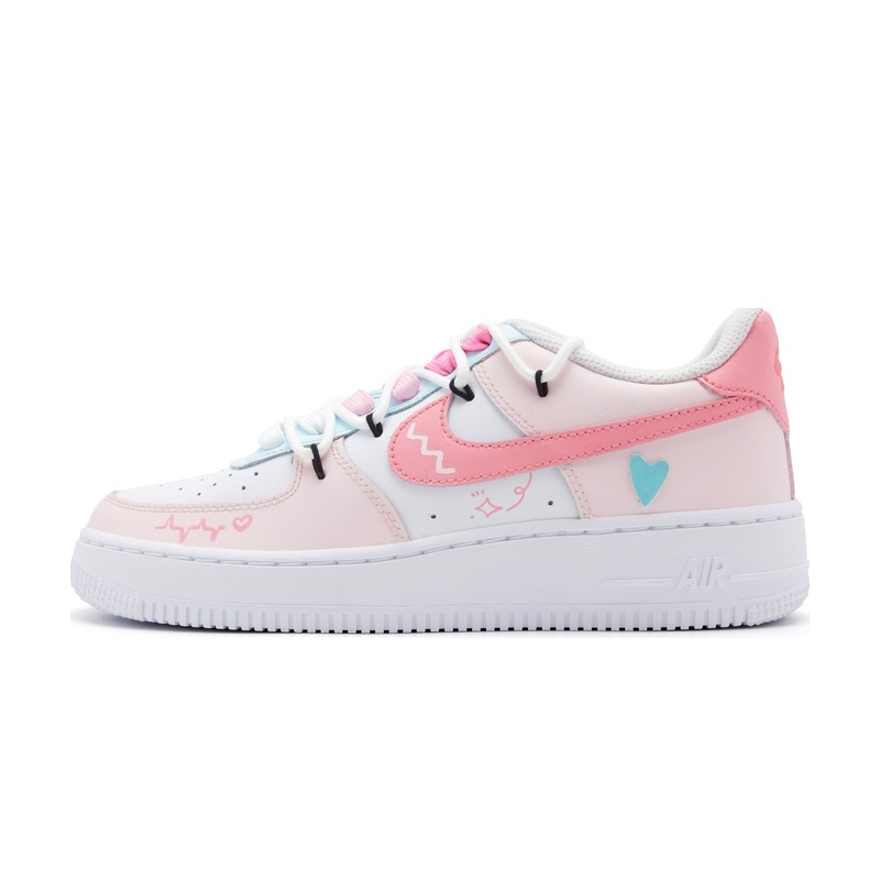 Custom Air Force 1 Shoes Pink Cyan Heart Beat