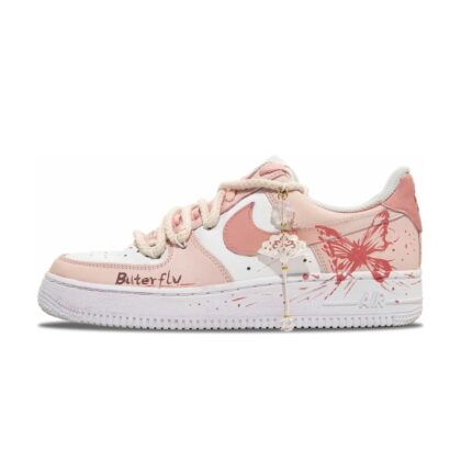 Custom Air Force 1 Shoes Pink White Butterfly Dance