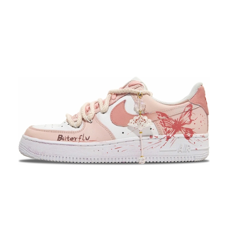 Custom Air Force 1 Shoes Pink White Butterfly Dance