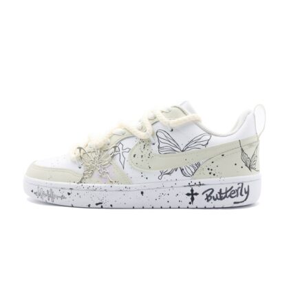 Custom Court Shoes White Black Butterfly Sketch