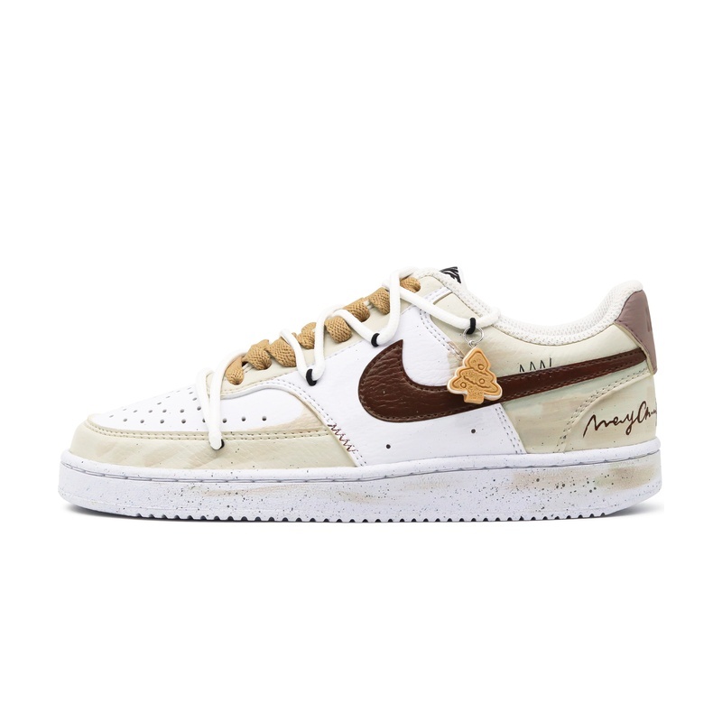 Custom Court Shoes White Brown Christmas Tree