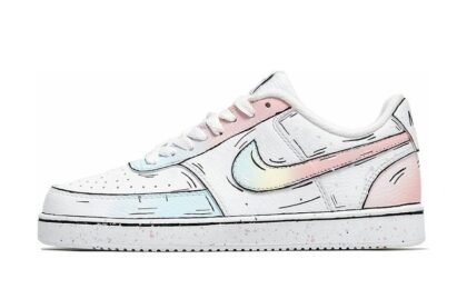 Custom Court Shoes White Pink Anime Style