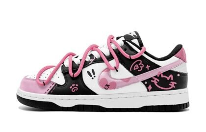 Custom Dunk Shoes Pink Black Cat Graffiti