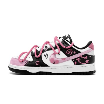 Custom Dunk Shoes Pink Black Cat Graffiti