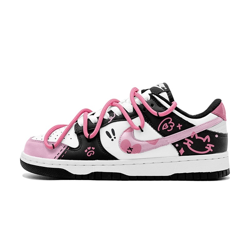 Custom Dunk Shoes Pink Black Cat Graffiti