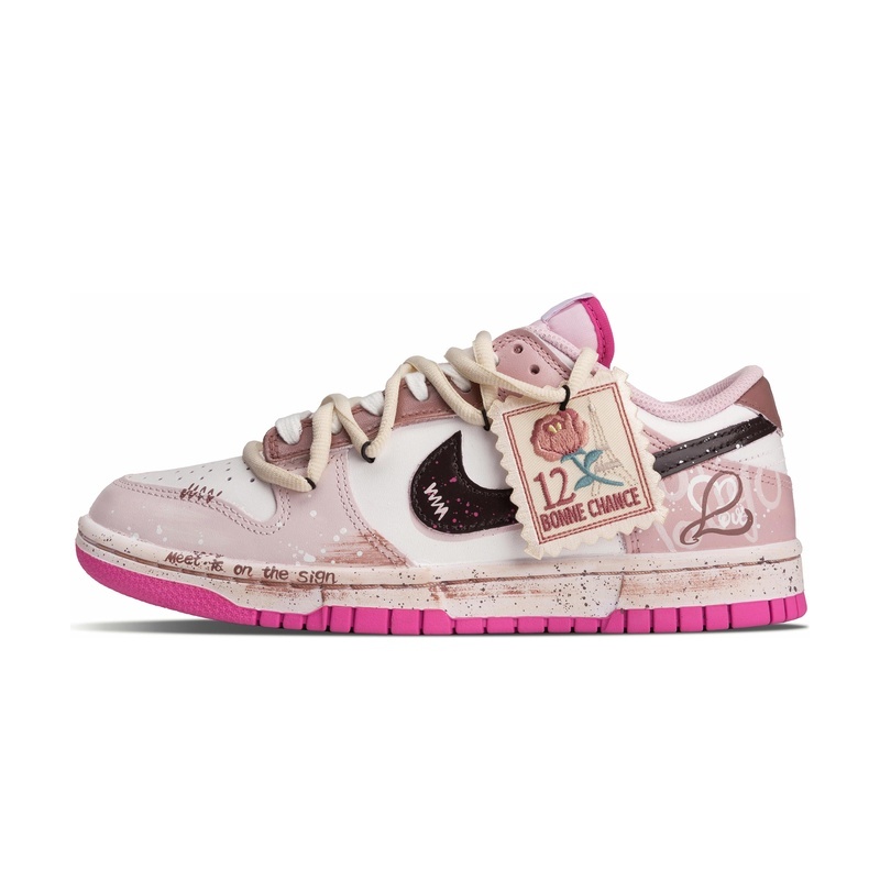 Custom Dunk Shoes Pink Black Rose Eiffel
