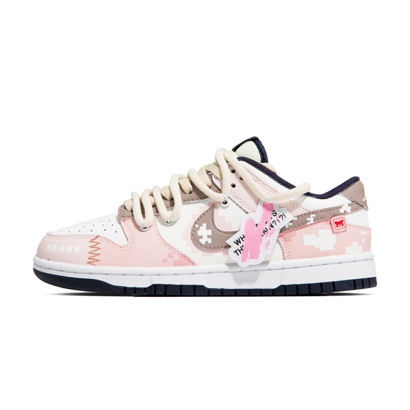 Custom Dunk Shoes Pink White Pixel Style