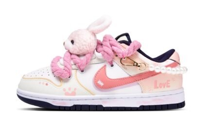 Custom Dunk Shoes White Pink Bunny Charm