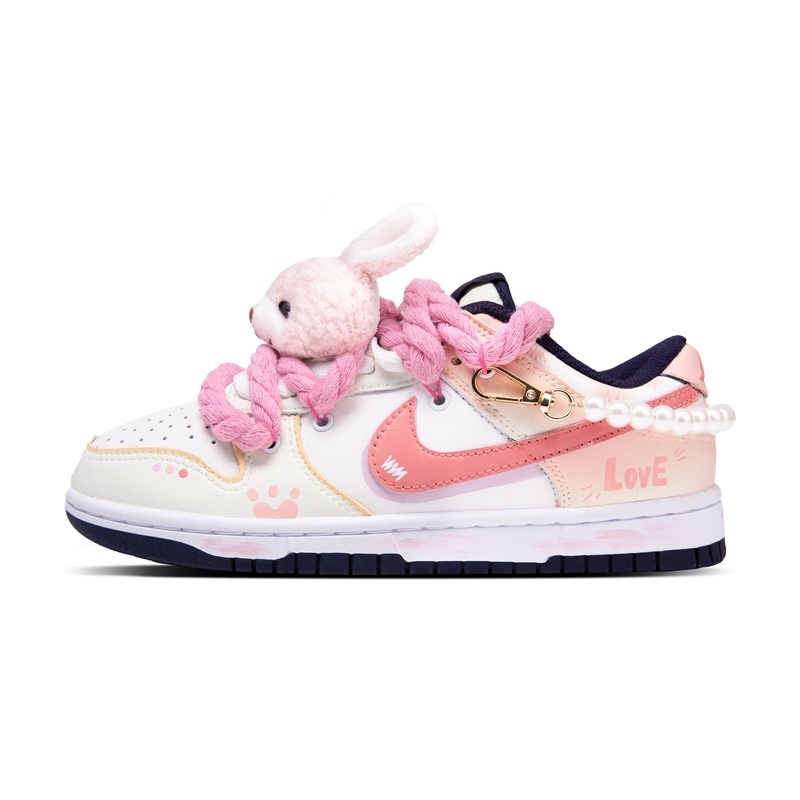 Custom Dunk Shoes White Pink Bunny Charm