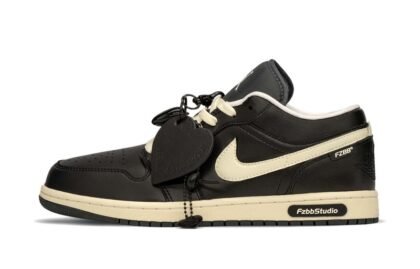 Custom Jordan Shoes Black Beige Black Rose