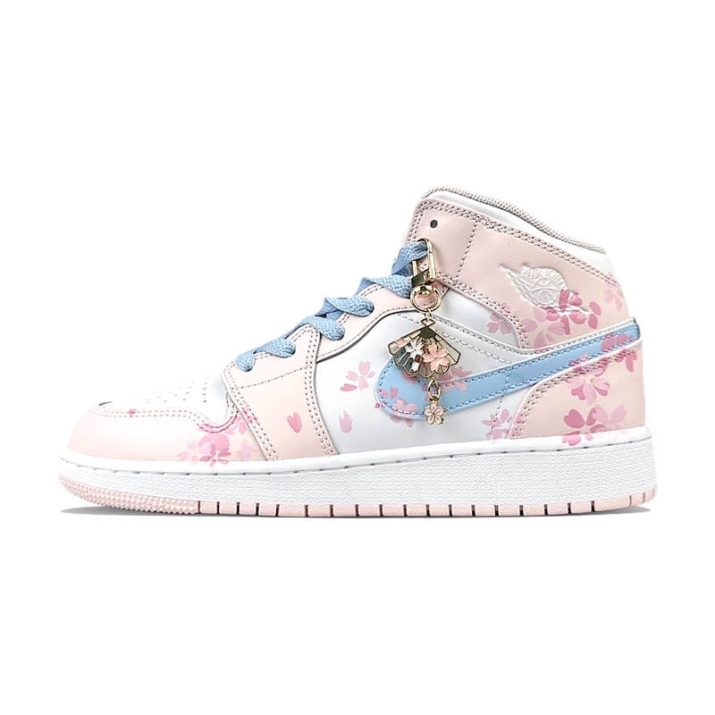 Custom Jordan Shoes Pink Blue Sakura Dance