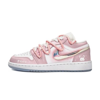 Custom Jordan Shoes Pink Silver Rabbit Tale