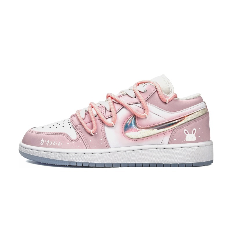 Custom Jordan Shoes Pink Silver Rabbit Tale