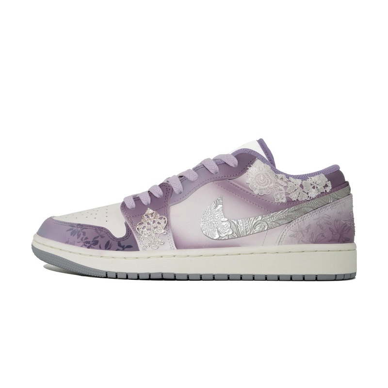Custom Jordan Shoes Purple Ivory Silk Sophistication